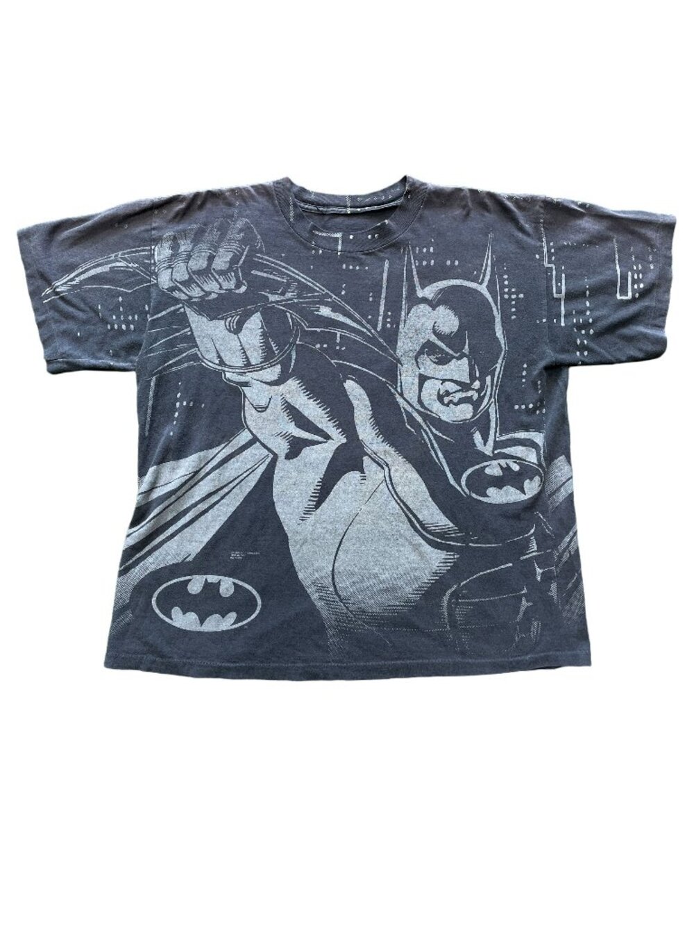 Vintage Batman Returns 1992 All Over Print Faded Black T-Shirt - Size XL